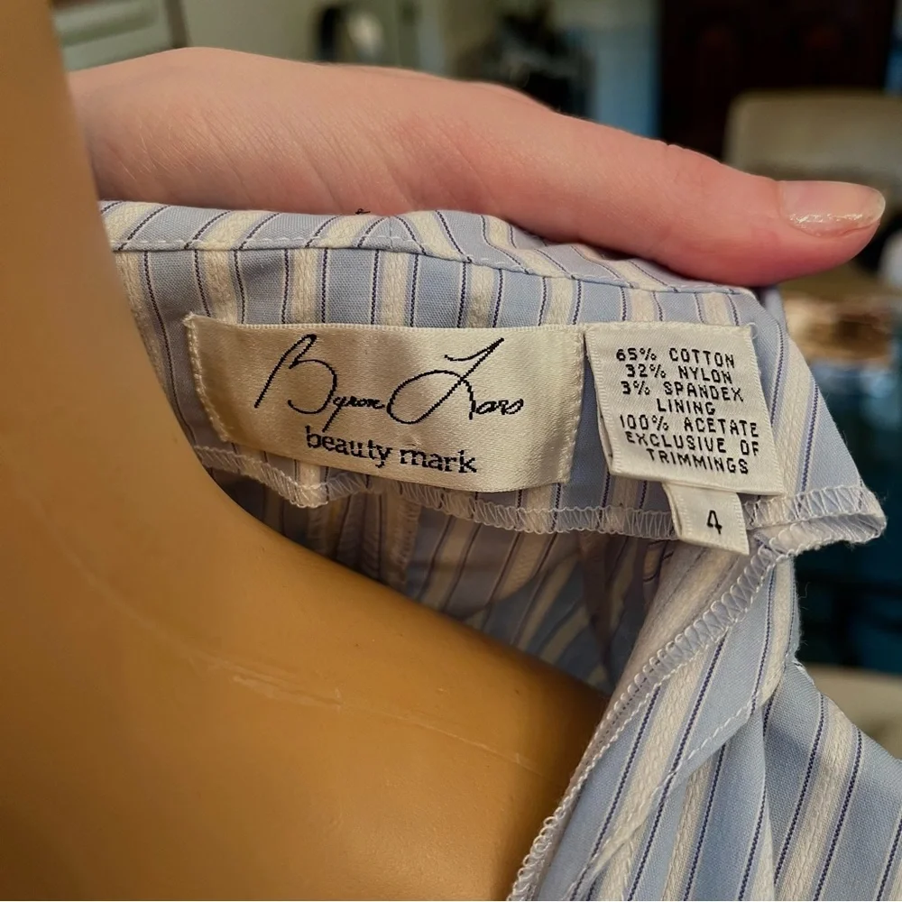 Byron Lars Beauty Mark Blue & White Striped Collared Sleeves Dress w/ Bow Detail - Picture 7 of 7